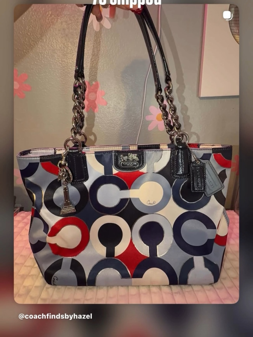 Coach Tote with Navy, Red, White Circle Signature Print